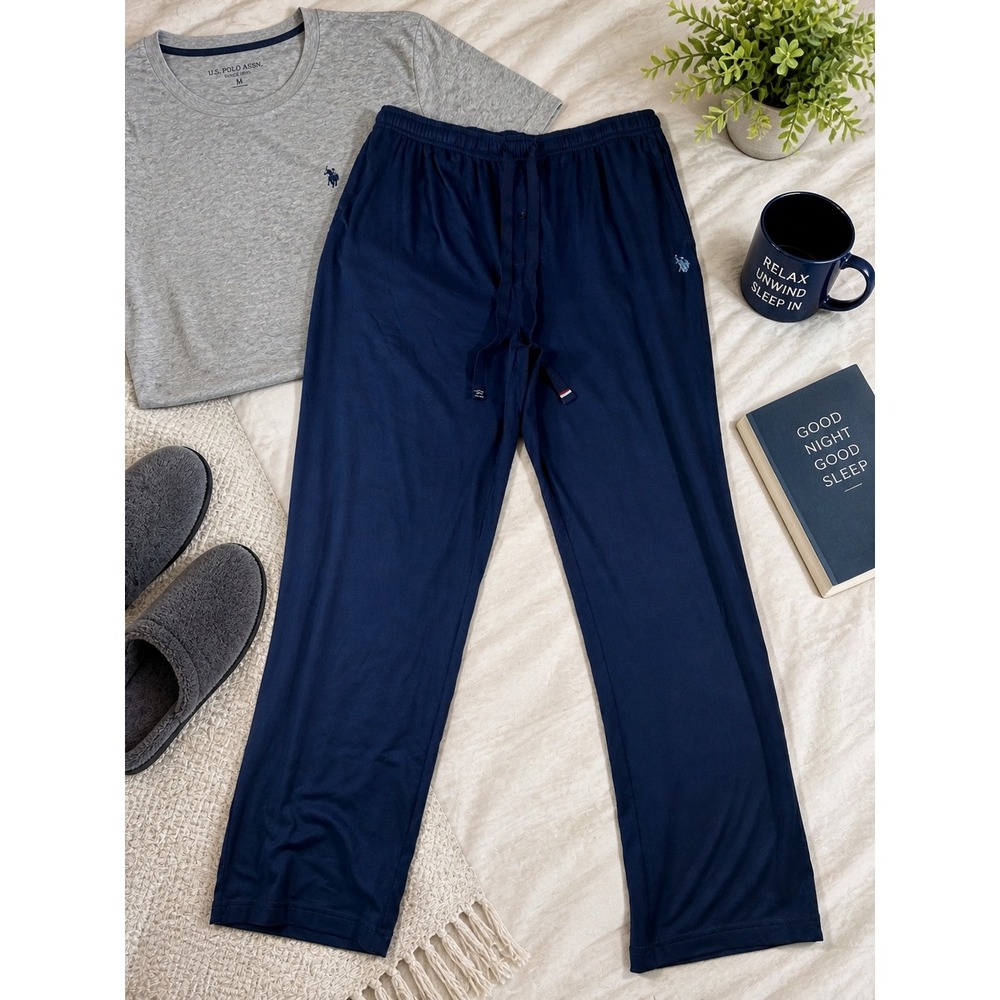 US Polo Assn Mens‎ Sleep Pants Navy Blue Pajama Bottoms Size L Drawstring Pocket